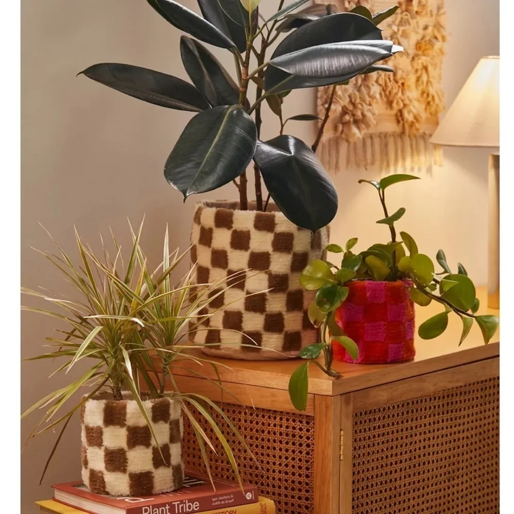 NWT Urban Outfitters Checkerboard Tufted Planter Cover